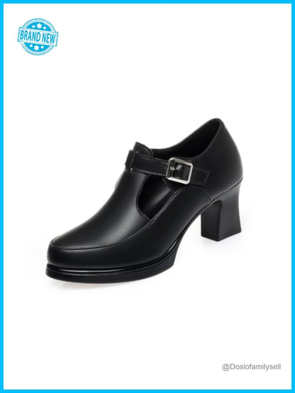 TIXEWSJH Women's Slip-On Genuine Leather Chunky Heel Mary Janes